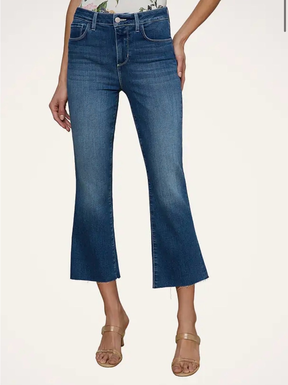L'AGENCE Medium Blue high rise Cropped Flare Jeans